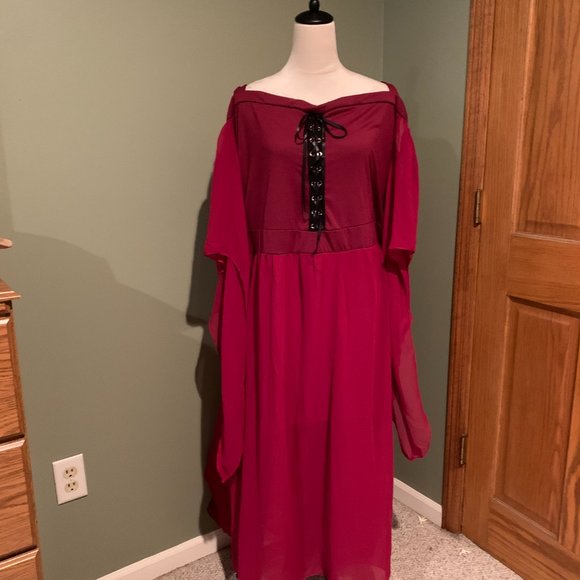 HALLOWEEN SEXY COLD SHOULDER BUTTERFLY SLEEVE LACE UP GOTHIC DRESS SIZE 4X #524 - Picture 3 of 3